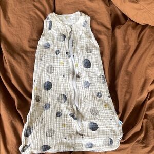 Little unicorn White Muslin Baby Sleep Sack with Navy Dot Print